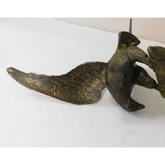 Brass Eagle on a Branch Sculpture Wings Spread 10.5" - Picture 7 of 8